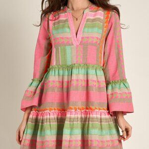 En Creme 3/4 Sleeve V-Neck Tiered Mini Dress - Size Small